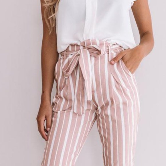 Impressions 'One And Only' Stripe Paperbag Ankle Pants NWOT! - Size S - Picture 7 of 16